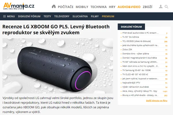 Recenze Bluetooth reproduktor LG Xboom Go PL5