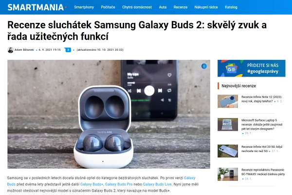 Recenze bezdrátová sluchátka do uší Samsung Galaxy Buds 2