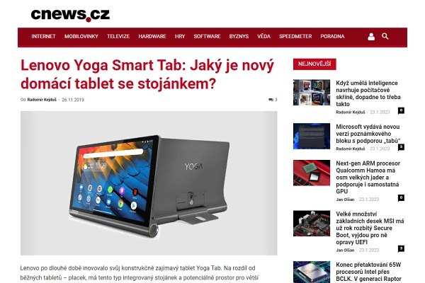 Recenze tablet Lenovo Yoga Smart Tab (2019)